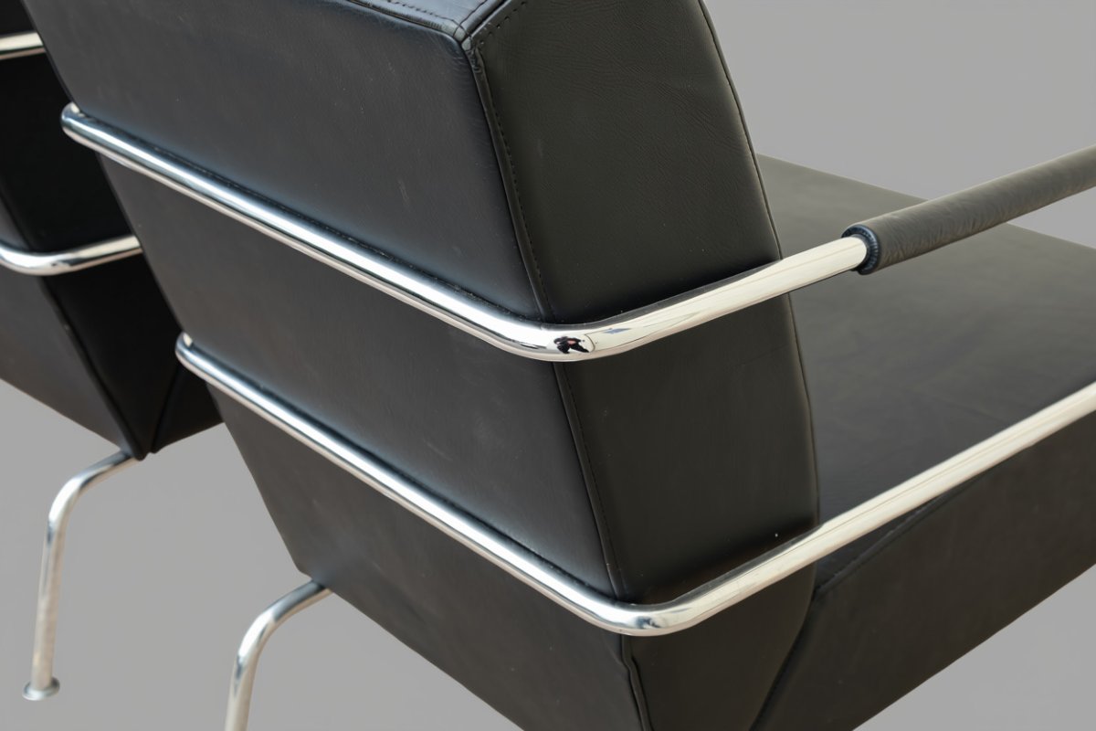 Ensemble de 3 fauteuils en cuir design modèle Cinéma Gunilla Allard pour Lammhults scandinave -photo-4
