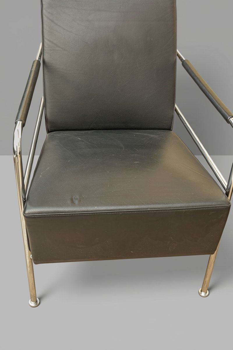 Ensemble de 3 fauteuils en cuir design modèle Cinéma Gunilla Allard pour Lammhults scandinave -photo-5