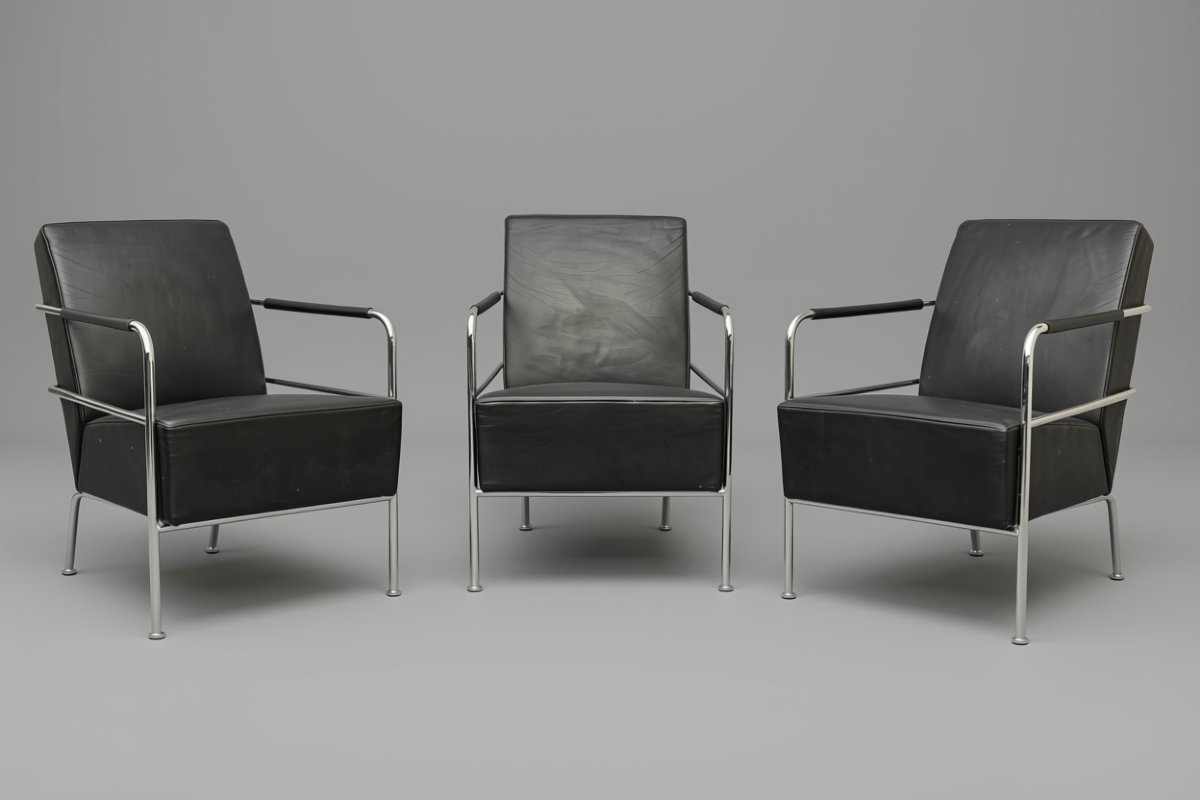 Ensemble de 3 fauteuils en cuir design modèle Cinéma Gunilla Allard pour Lammhults scandinave 