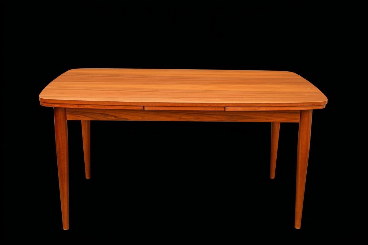 Large Vintage Scandinavian-style Teak Dining Table-photo-2