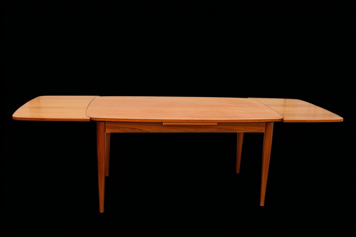 Large Vintage Scandinavian-style Teak Dining Table-photo-2