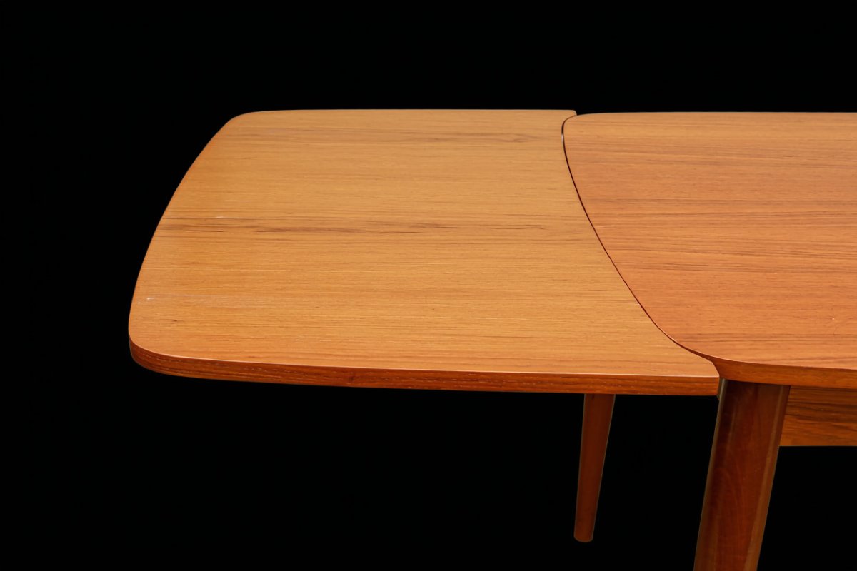 Large Vintage Scandinavian-style Teak Dining Table-photo-4