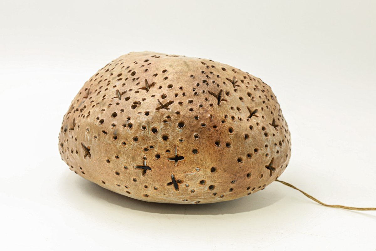 Lampe miche galet Agnès Escala 1970's céramique émaillée-photo-3