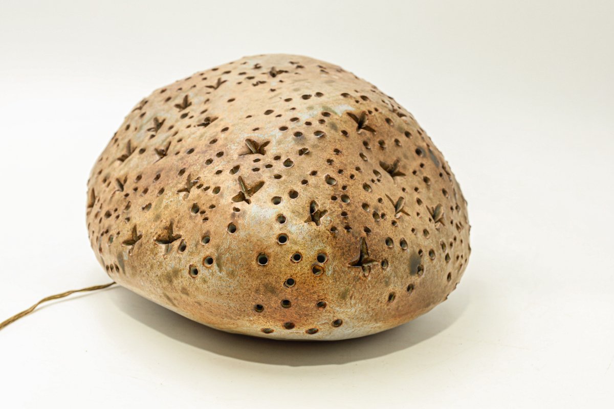 Lampe miche galet Agnès Escala 1970's céramique émaillée-photo-4