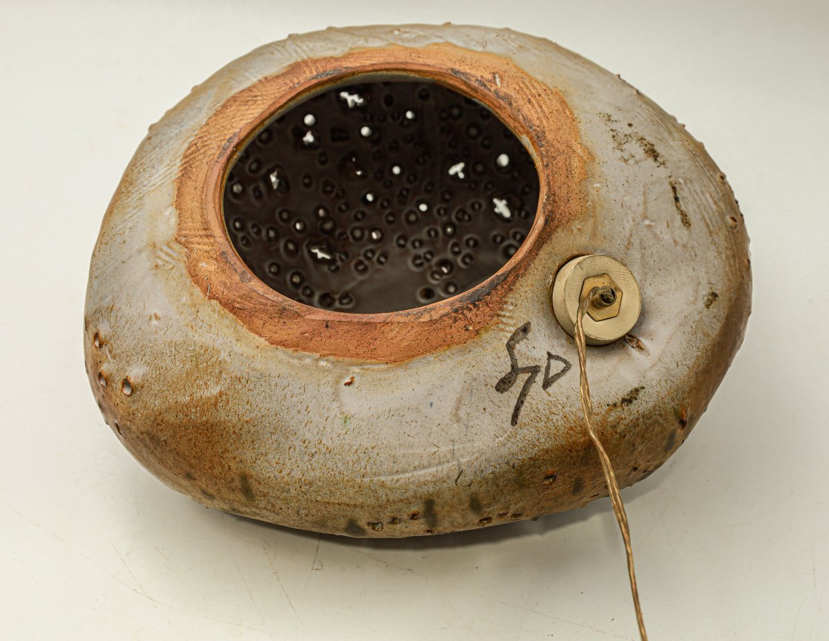 Lampe miche galet Agnès Escala 1970's céramique émaillée-photo-2