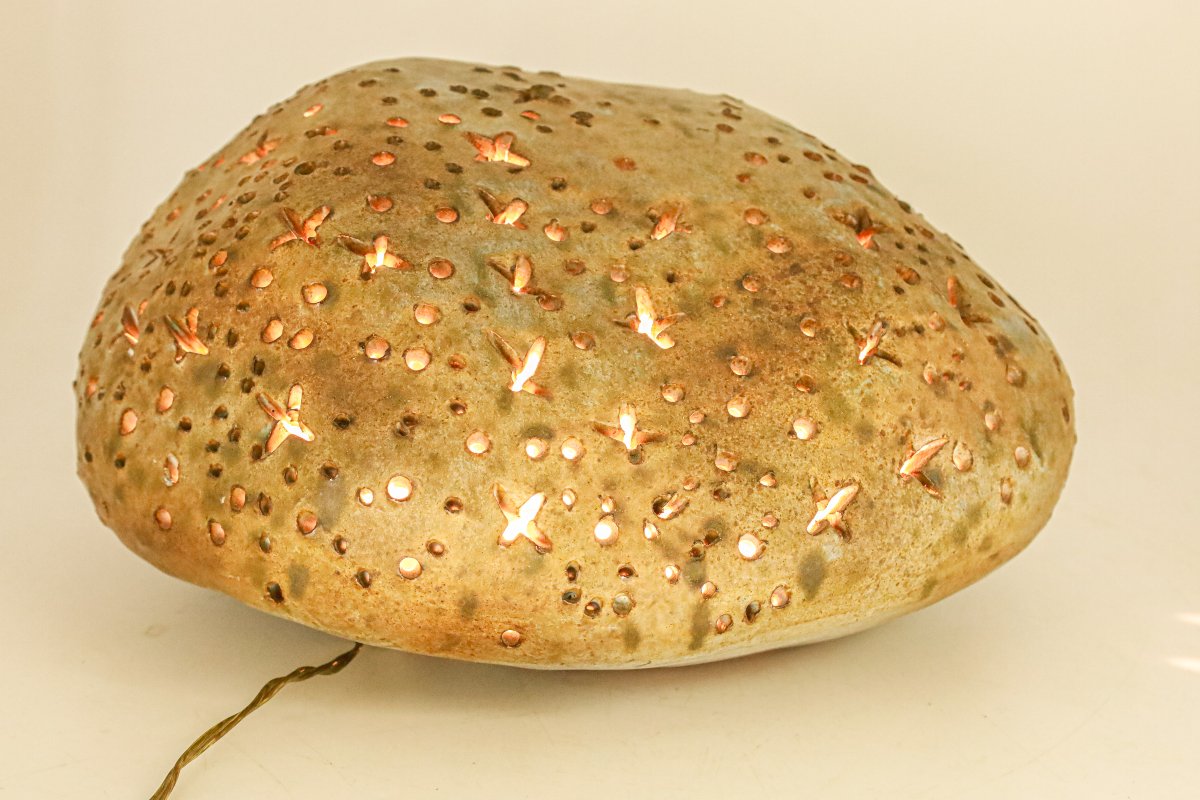 Lampe miche galet Agnès Escala 1970's céramique émaillée-photo-3