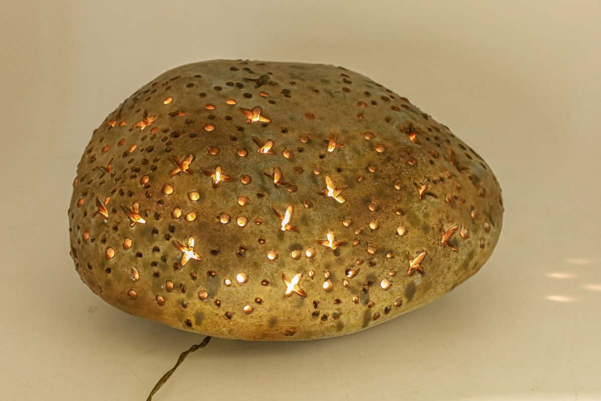 Lampe miche galet Agnès Escala 1970's céramique émaillée-photo-4