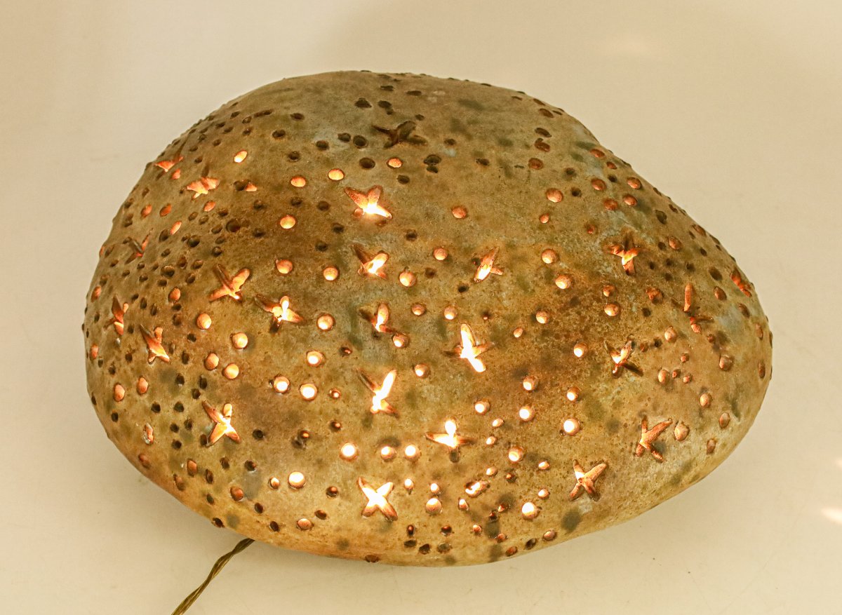 Lampe miche galet Agnès Escala 1970's céramique émaillée-photo-5