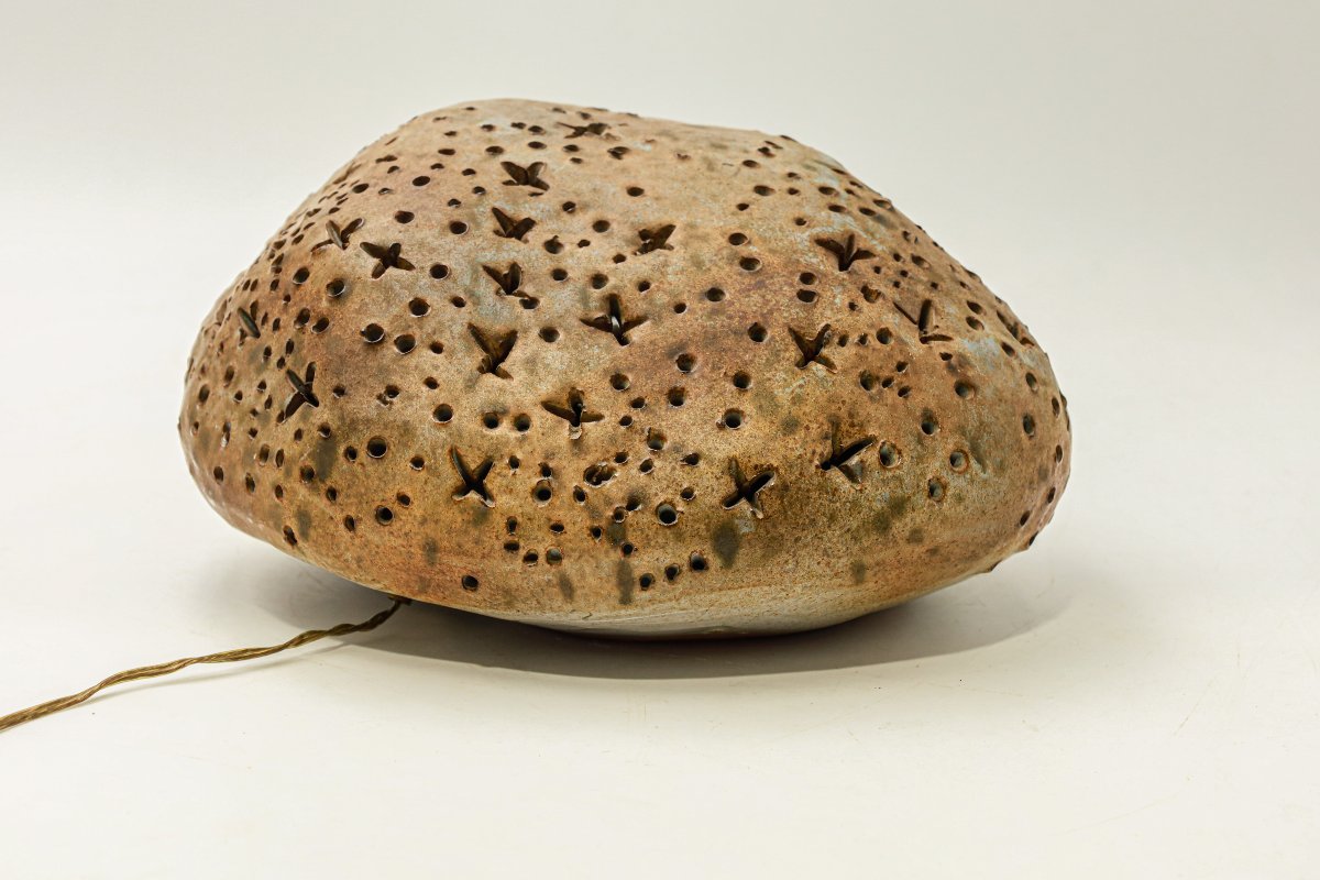Lampe miche galet Agnès Escala 1970's céramique émaillée