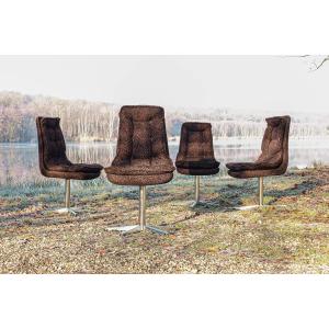 Set Of 4 Vintage Space Age Swivel Chairs, 70s Design, Leopard Print