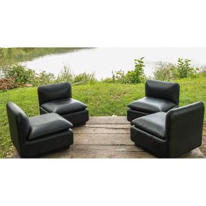 Série de 4 chauffeuses design 80 90 cuir vintage