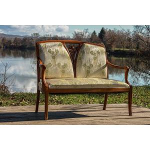 Art Nouveau Walnut Bench, Nancy School, Camille Gauthier 