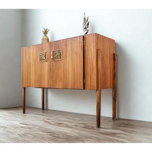 Vintage Art Deco Oak Designer Bar Cabinet