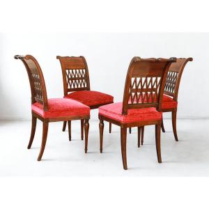 série de 4 chaises en acajou d'époque Directoire 19ème siècle attribuées à Jacob