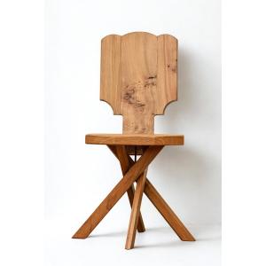Rare Designer Chair Made Of Elm From The Pierre Chapo Workshops In Seltz
