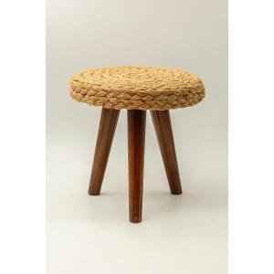 Vintage Audoux Minet-style Tripod Shepherd's Stool Or Rope-wrapped Plant Stand