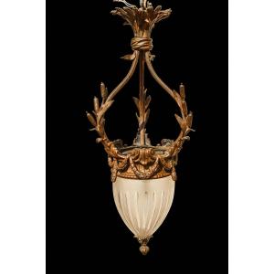 Lanterne goutte de hall en bronze et cristal du 19ème siècle style Louis XVI 