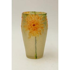 Glass Paste Vase, "chrysanthemums" Design, Marbled Glass Paste, By Gabriel Argy Rousseau