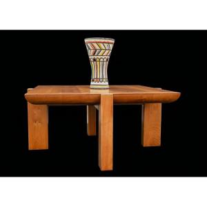 Luigi Gorgoni-designed Vintage Brutalist Elm Coffee Table By Roche Bobois