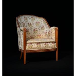 Art Deco Bergère Armchair In Solid Walnut, Attributed To Paul Follot