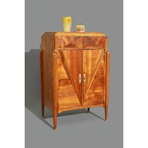 Cabinet meuble d'appoint Art Déco noyer et placage noyer pieds fuselés