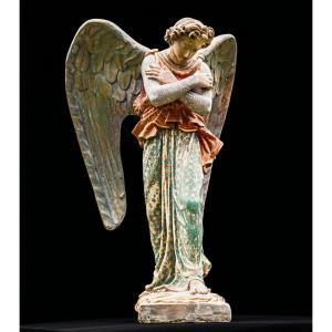 Polychrome Plaster Religious Statue Of An Angel