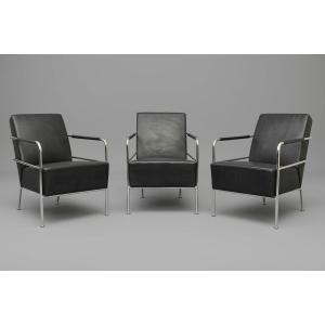 Ensemble de 3 fauteuils en cuir design modèle Cinéma Gunilla Allard pour Lammhults scandinave