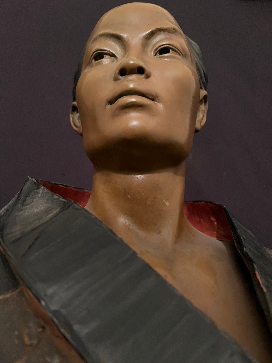 Japanese Couple - René Charles Masse (1855-1913) - Polychromed Busts-photo-3