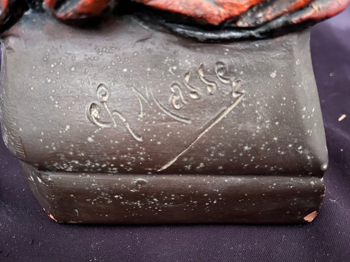 Japanese Couple - René Charles Masse (1855-1913) - Polychromed Busts-photo-6