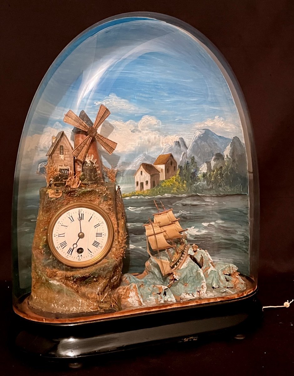 France 19th Automaton Pendulum Under Painted Globe