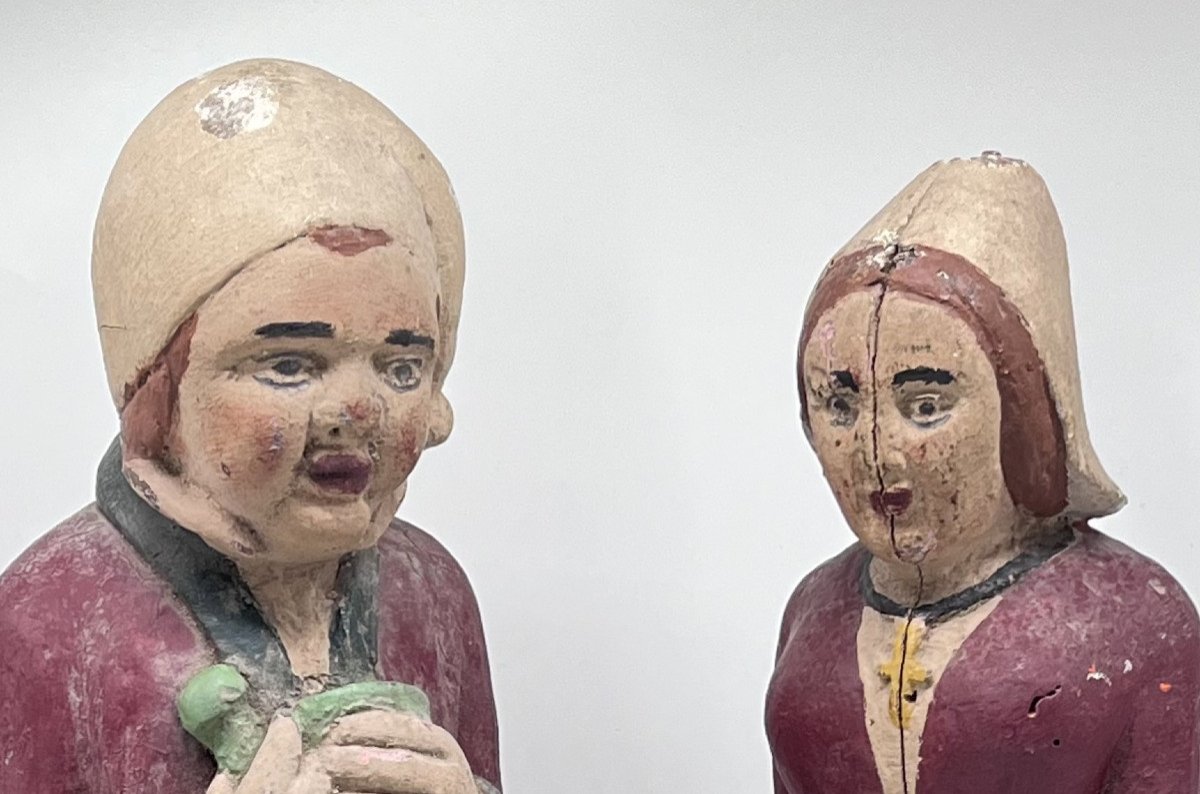 Fairground Art - Alsace Or Flemish - Couple In Polychrome Carved Wood - Late 19th Early 20th.-photo-3