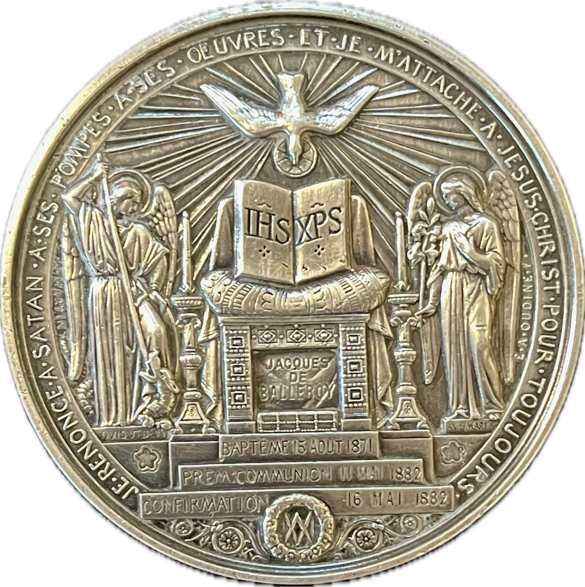 Médaille en argent de baptême du Marquis  de Balleroy offerte par le Duc  Fitz-James-photo-2