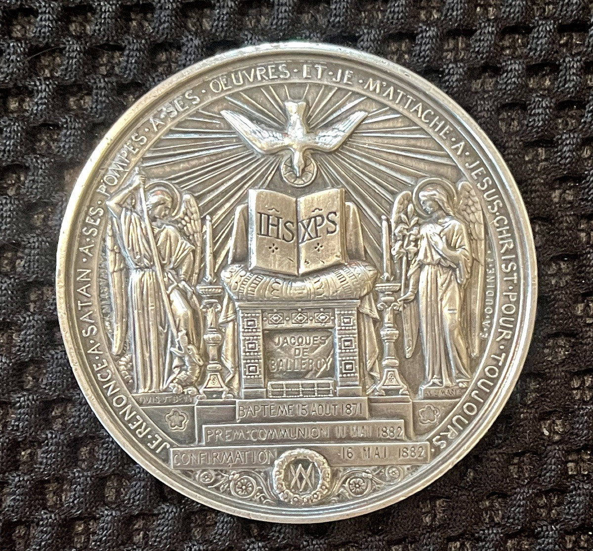 Médaille en argent de baptême du Marquis  de Balleroy offerte par le Duc  Fitz-James-photo-5