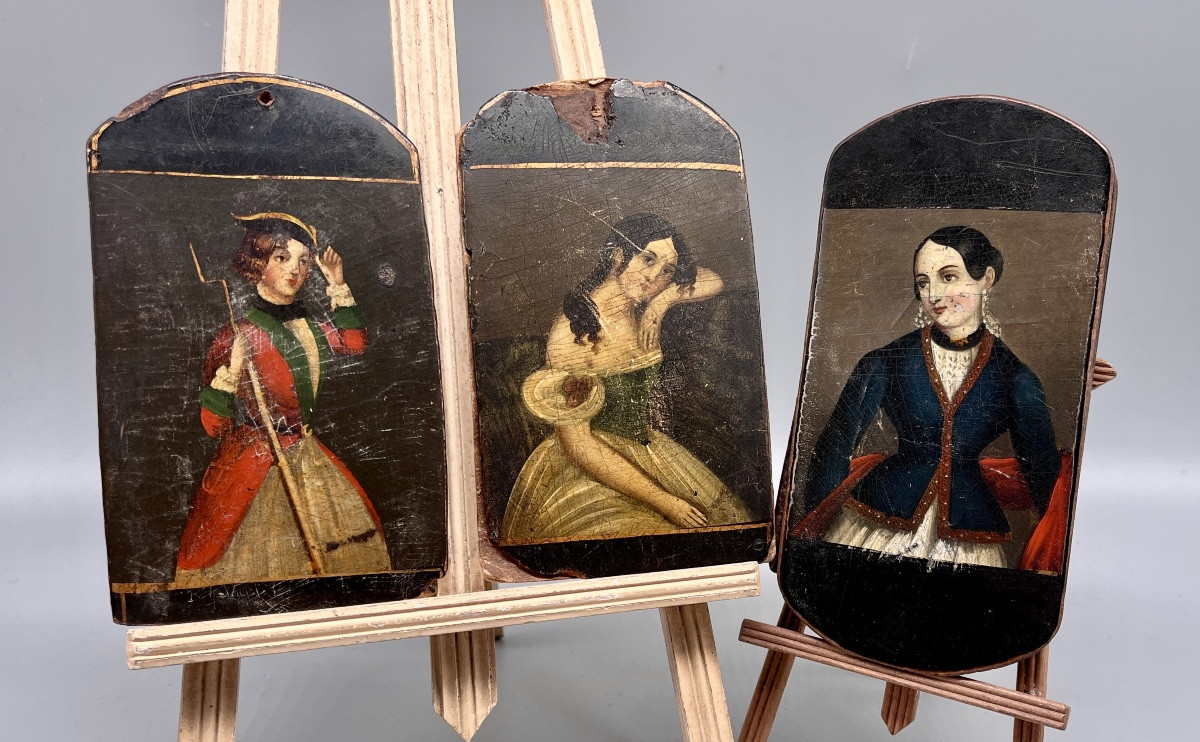 Lot de 2 blagues à tabac anciennes peintes – vers 1840-1860