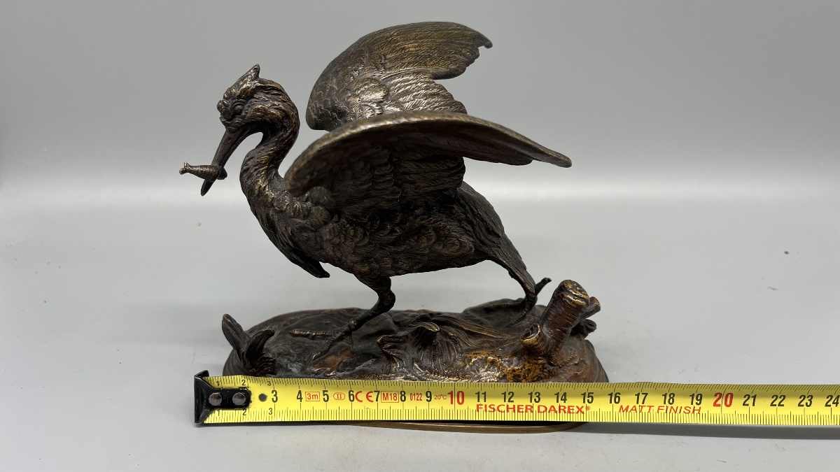 Wader Catching A Fish By E.p. Delabrierre 1829-1912-photo-4