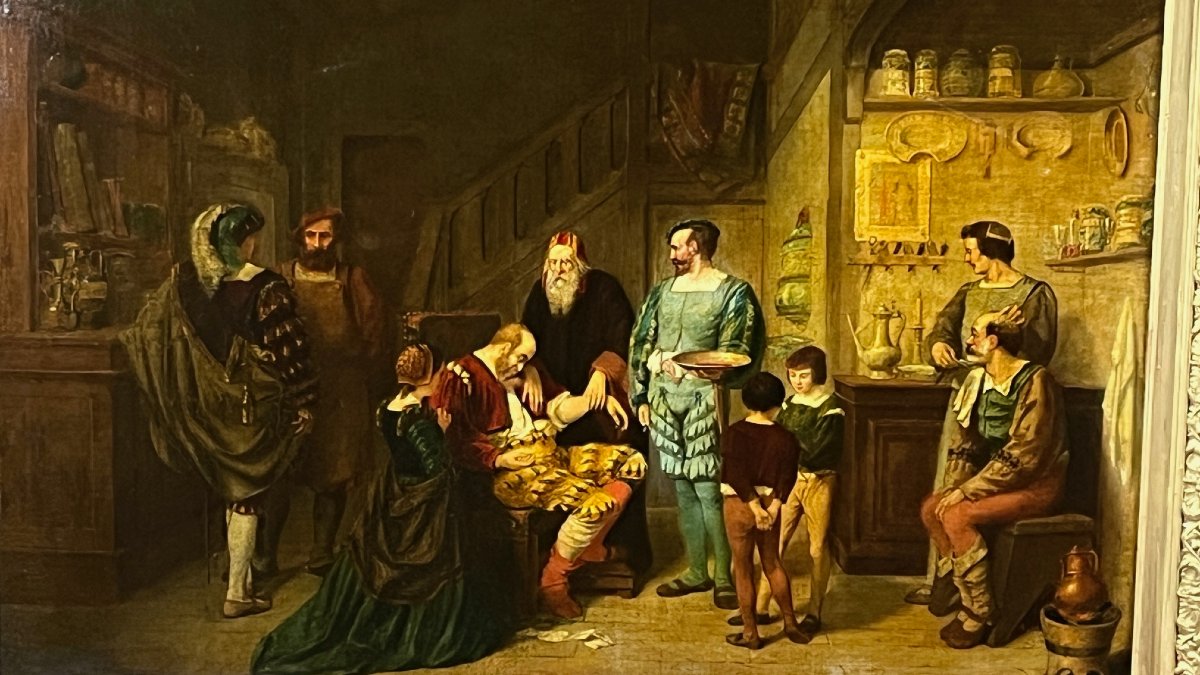 Victor CHAVET – 1822 – 1906 - Un Barbier Étuviste, huile sur toile, fin XIXe.