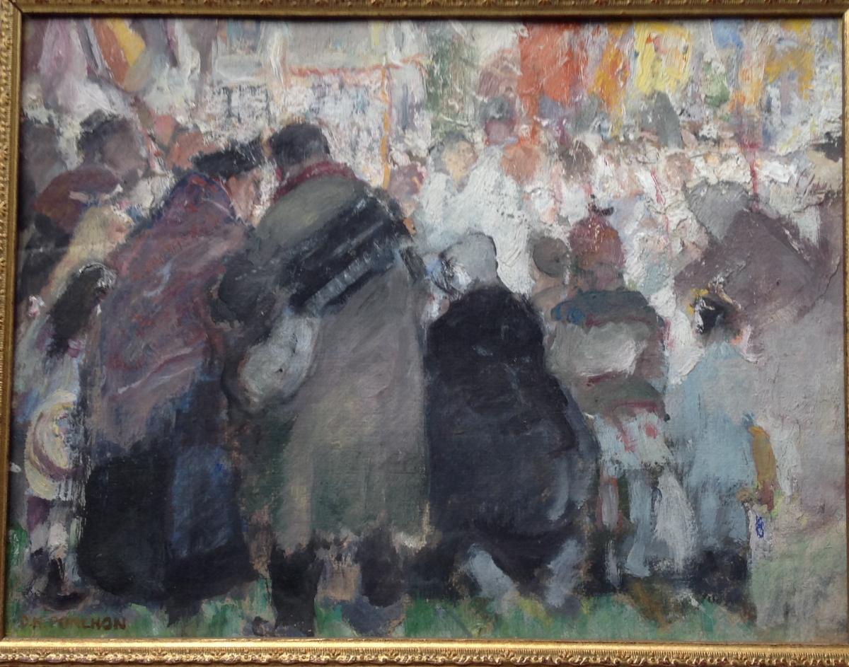 The Procession - Oil On Cardboard Signed Dh Pochon --photo-2