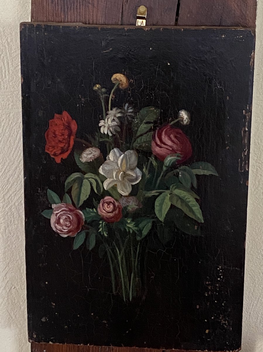 Bouquet Of Flowers - Oil On Panel-photo-3