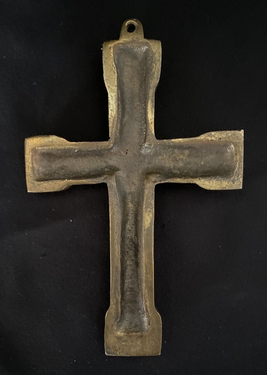 Large Bronze And Enamel Cross - Around 1950-photo-3