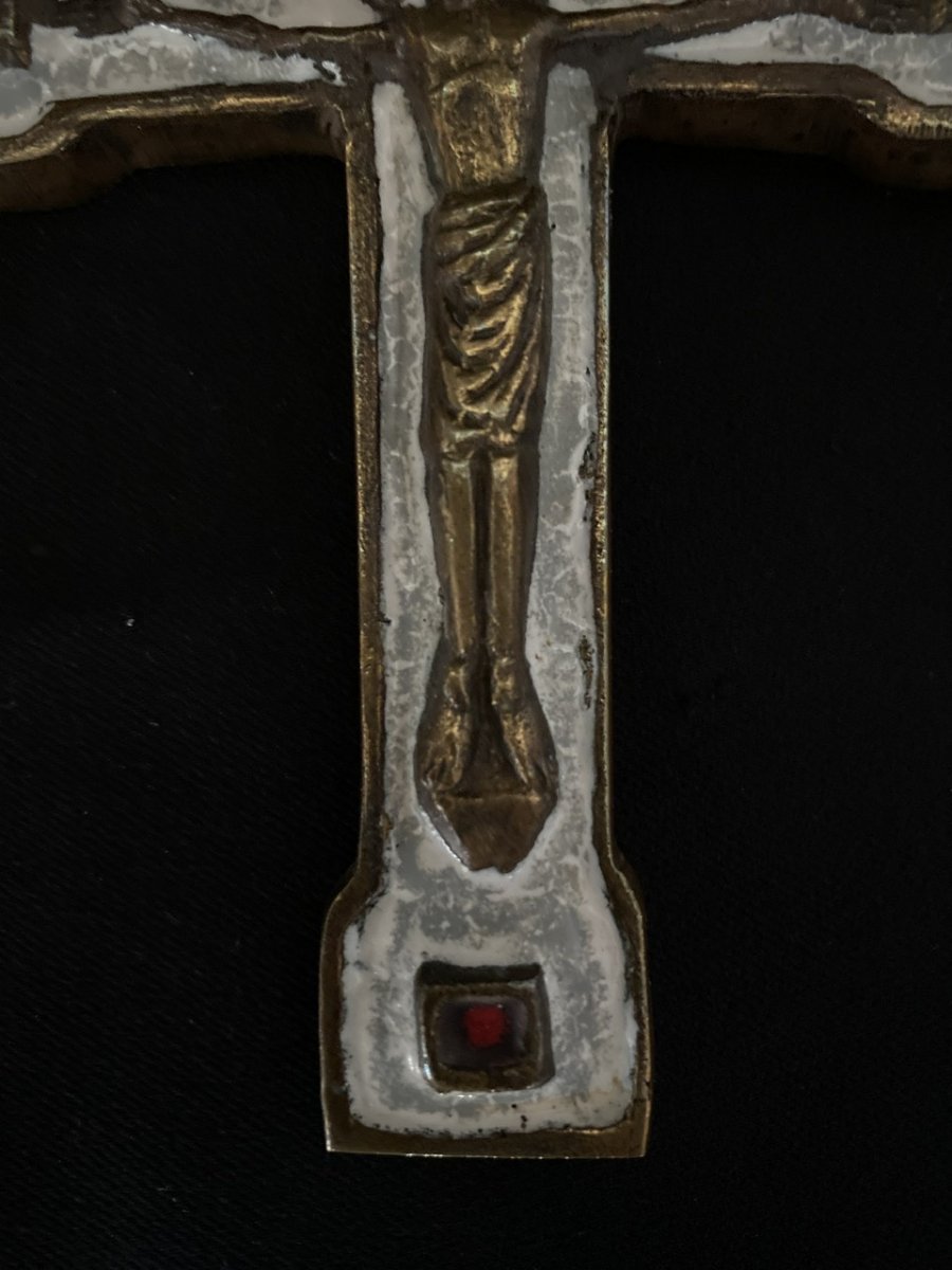 Large Bronze And Enamel Cross - Around 1950-photo-2