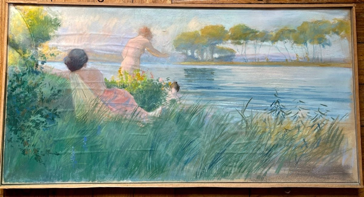 Bathing - Pastel Circa 1900-photo-2