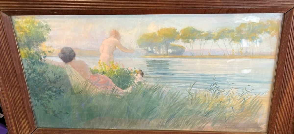 Bathing - Pastel Circa 1900-photo-2