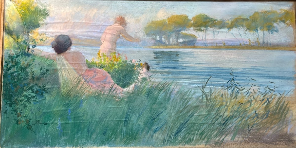 Bathing - Pastel Circa 1900