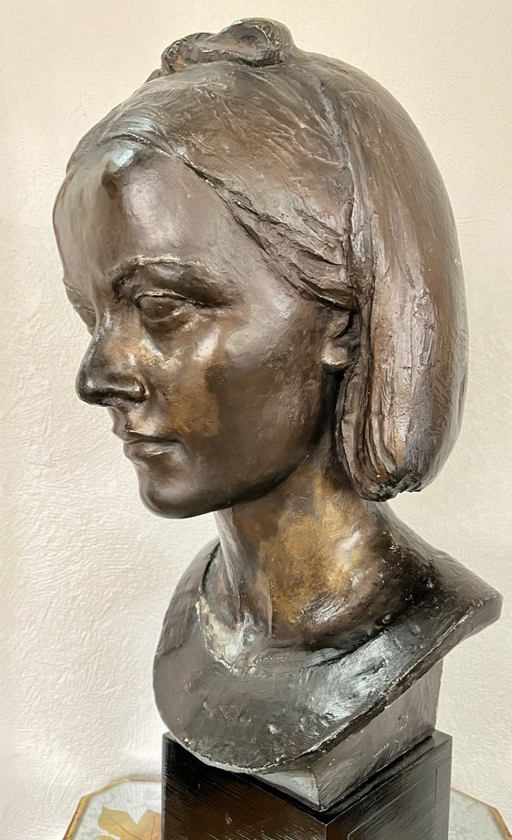 Young Woman With Ribbon By Gabriel Rispal 1882-1970-photo-3