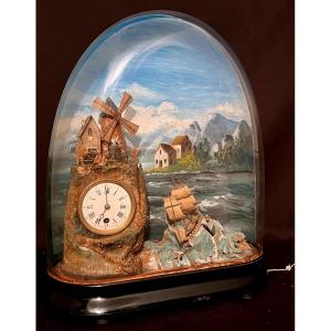 France 19th Automaton Pendulum Under Painted Globe