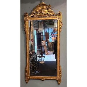 Grand Miroir En Bois Doré XVIIIe  D’époque Louis XVI- H 1.90m