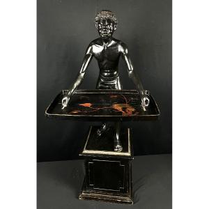 Serviteur Nubien fin XIXe - bois sculpté 115 cm