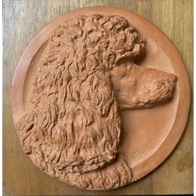 Poodle Head - Terracotta Medallion -richard Fath (1900-1952)