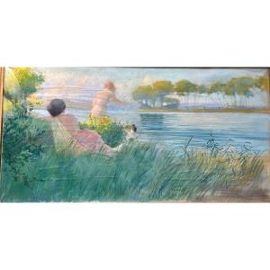 La Baignade - Pastel vers 1900