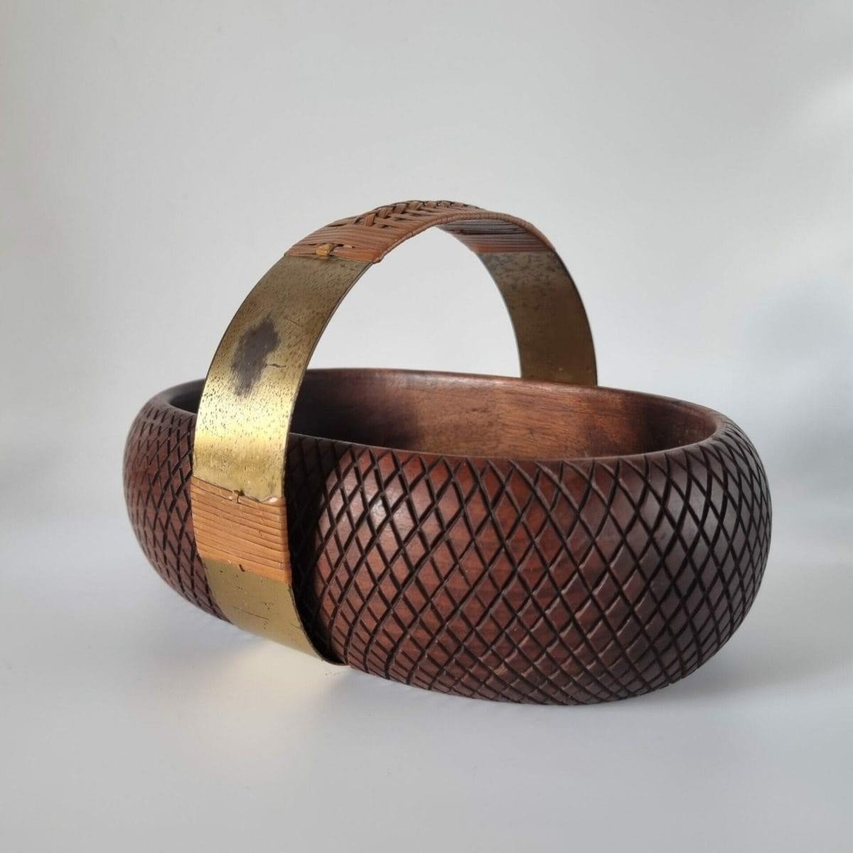 Panier Carl Aubock en Acajou, Laiton et Paille Tressée , Vienne 1955-photo-4